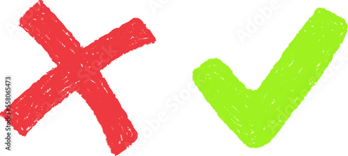 Hand Drawn Check Mark And Cross Mark Vector Icon