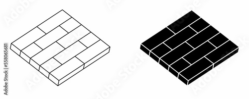 outline silhouette paver brick icon set isolated on white background