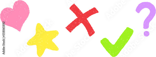Cute Crayon Hand Drawn Symbols Vector Illustration Set