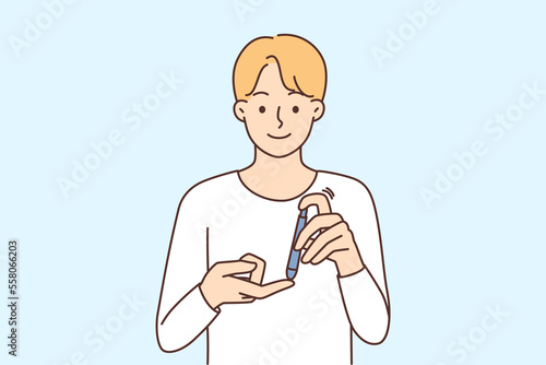 Man suffer from diabetes prick finger