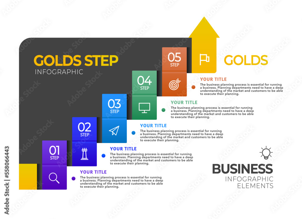 Fototapeta premium golds step business Infographic template , process options steps , colorful vector infographic stock vector illustration