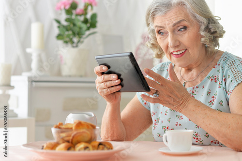 Portrait of senior woman with tablet pc