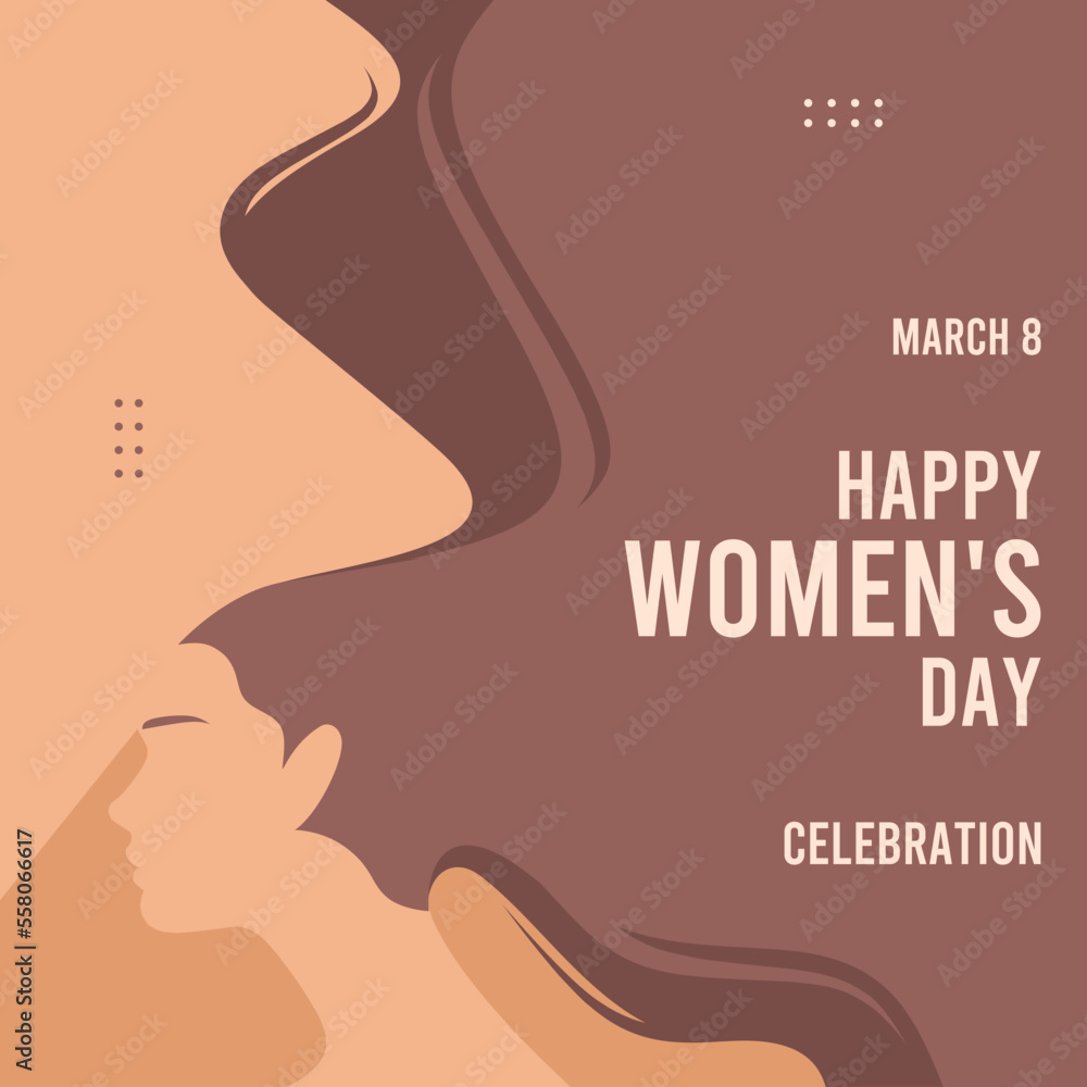 women's day card with woman head and beautiful long hair suitable for poster, social media post, greeting card, sale,and more