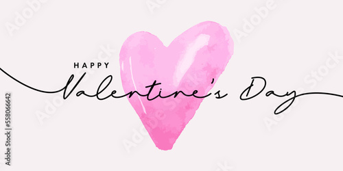 Modern minimalist Valentine's Day card design with watercolor heart drawn with a brush hand and  lettering typography. Elegant, stylish holiday card.