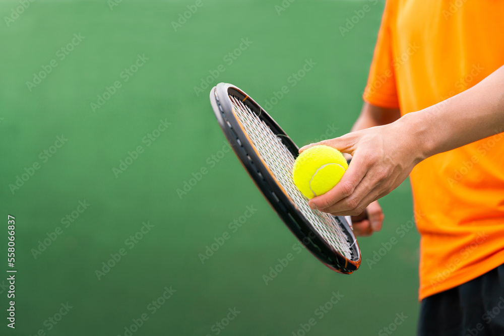 tennis player play tennis sport by hit tennis ball with tennis racket in tennis court and stadium for tennis challenge tournament for health and exercise