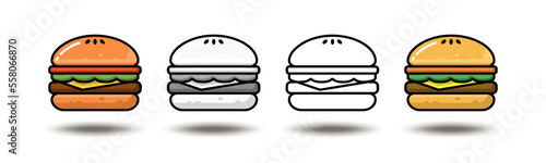 Vector icon illustration. Hamburger collection in color, gray and black and white. Isolated on white background.
