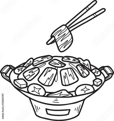 Hand Drawn Moo Kra Ta Grilled pork or Thai food illustration