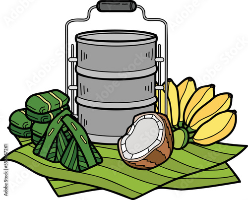 Hand Drawn thai Tiffin and Thai food illustration