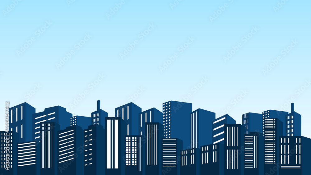 City background with many buildings and offices in the morning