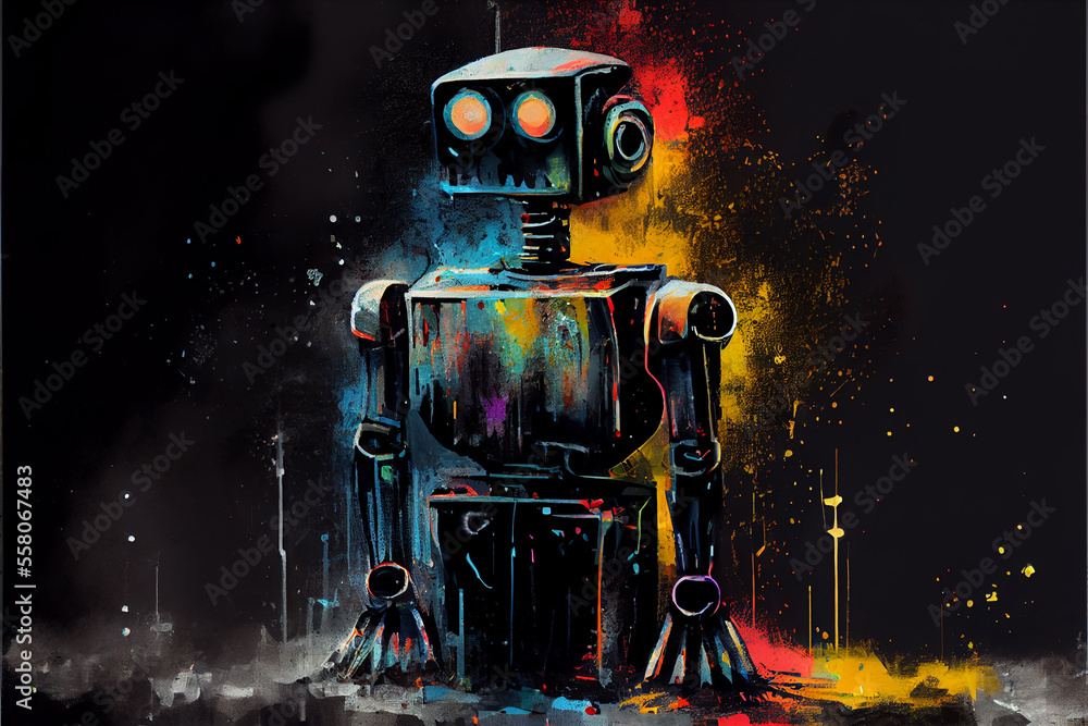 spørge udeladt lure robot painting graffiti. generative ai Stock イラスト | Adobe Stock