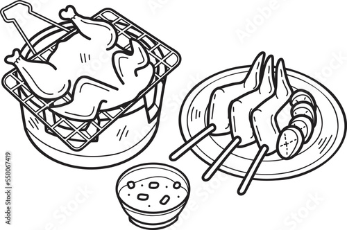 Hand Drawn Grilled Chicken and thai Brazier illustration