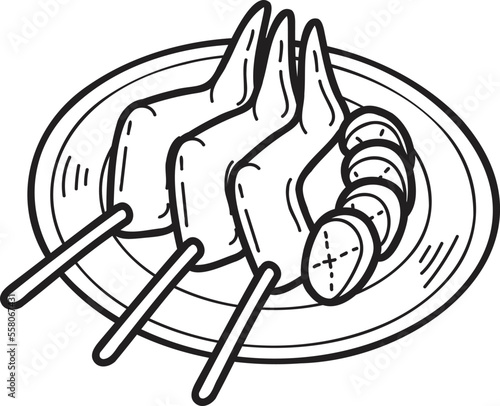 Hand Drawn Grilled Chicken Wings or Thai food illustration