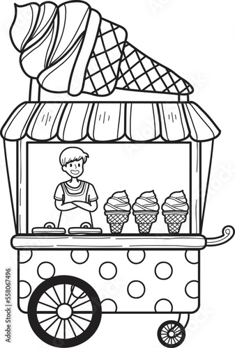 Hand Drawn Street Food Ice Cream Cart illustration