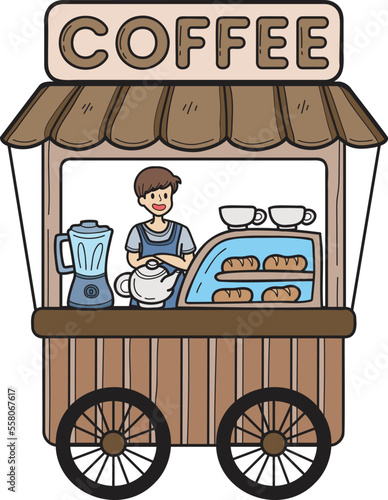 Hand Drawn Street food cart with coffee illustration