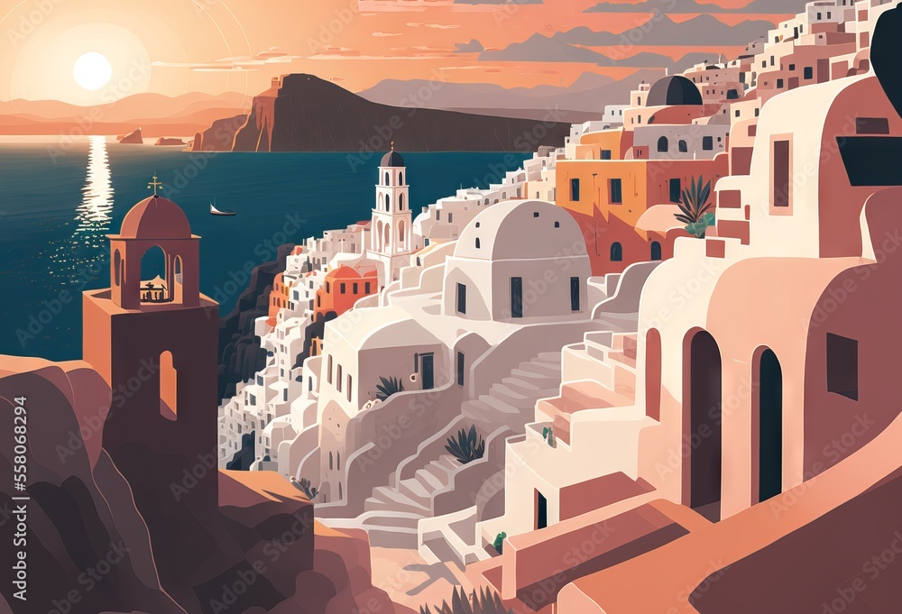 Sunset on Santorini island, Greece - obrazy, fototapety, plakaty 