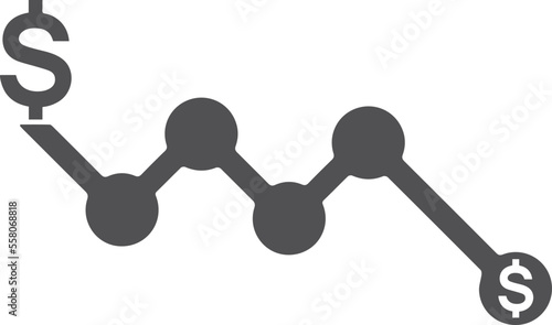 Economy crisis icon, low profit icon black vector