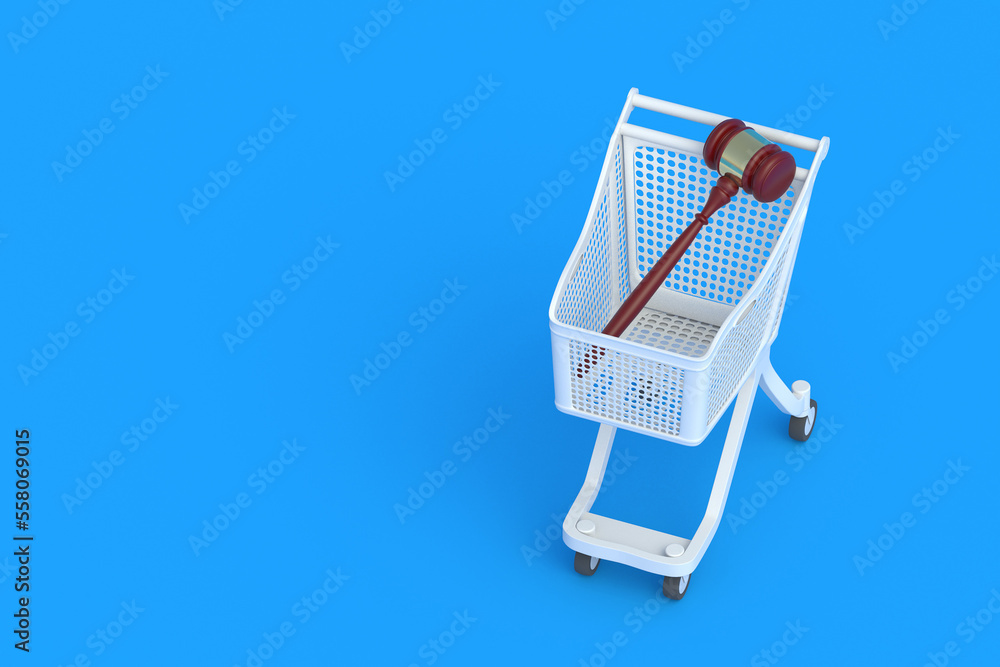 Judge gavel in market cart. Copy space. 3d render Judge gavel in market cart. Copy space. 3d render