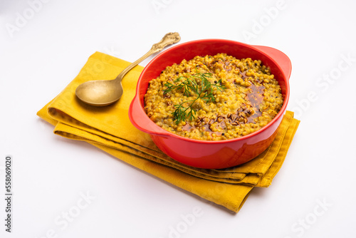 Millet Khichdi or bajra khichadi is a one pot healthy and protein rich gluten-free Indian meal photo