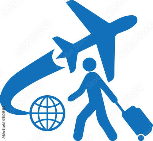 Travel icon, air travel icon blue vector