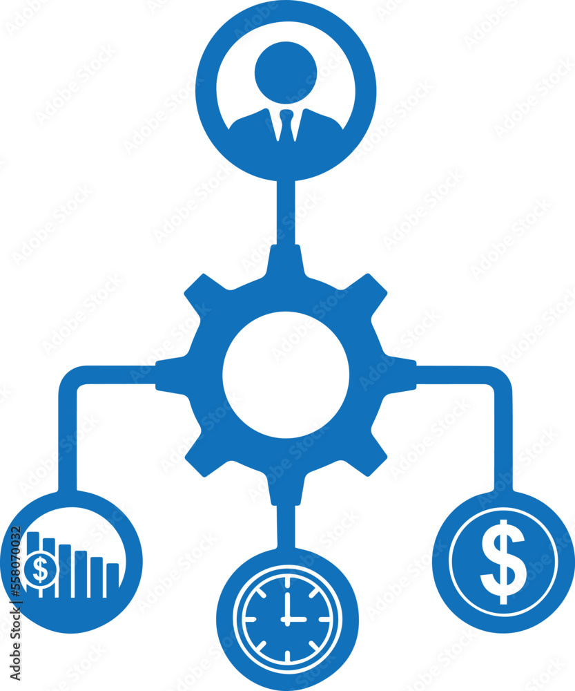 Management icon, time management icon blue vector Management icon, time management icon blue vector
