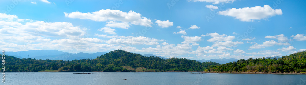 panorama quiet sea views with island and blue sky relaxing concept ,beautiful tropical background for travel landscape