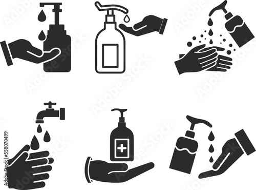 Hygiene hand icon set, hand washing icon set black vector