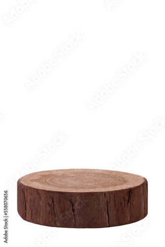 A wooden section of a tree, a podium for product presentation isolated on a transparent background.