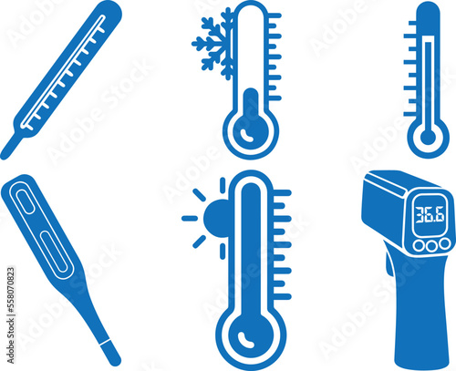 Thermometer icon set, medical icon set blue vector