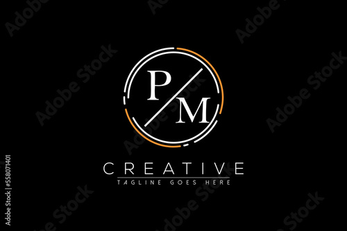 letter pm  elegant and luxury Initial with circle frame minimal monogram logo design vector template