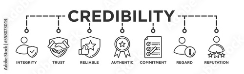 Credibility banner web icon vector illustration concept with icon of integrity, trust, reliable, authentic, commitment, regard, and reputation photo