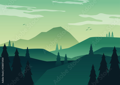 Green Mountain View Landscape Ilustration