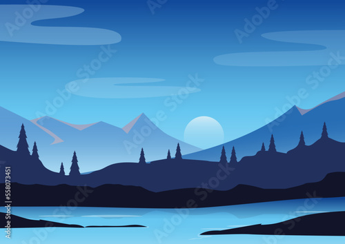 Blue Mountain Landscape Ilustration