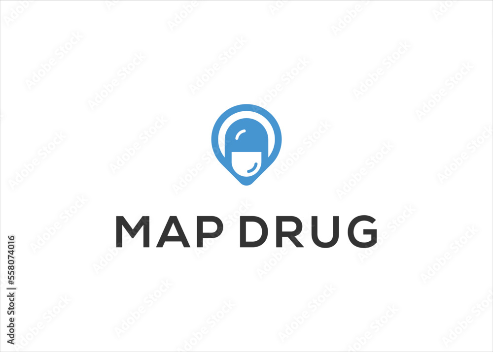 Drugstore location pin line logo design vector template