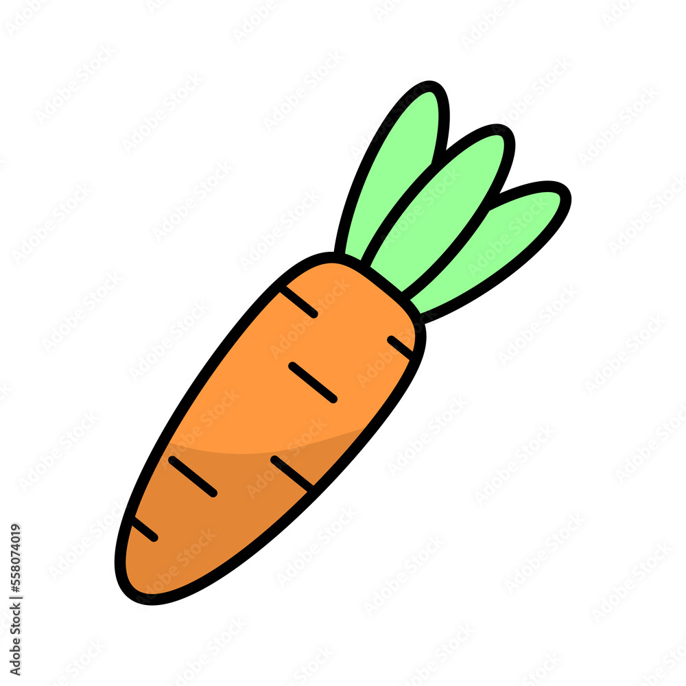 Cartoon carrot. Sweet food. Natural background. Vector illustration. stock image.