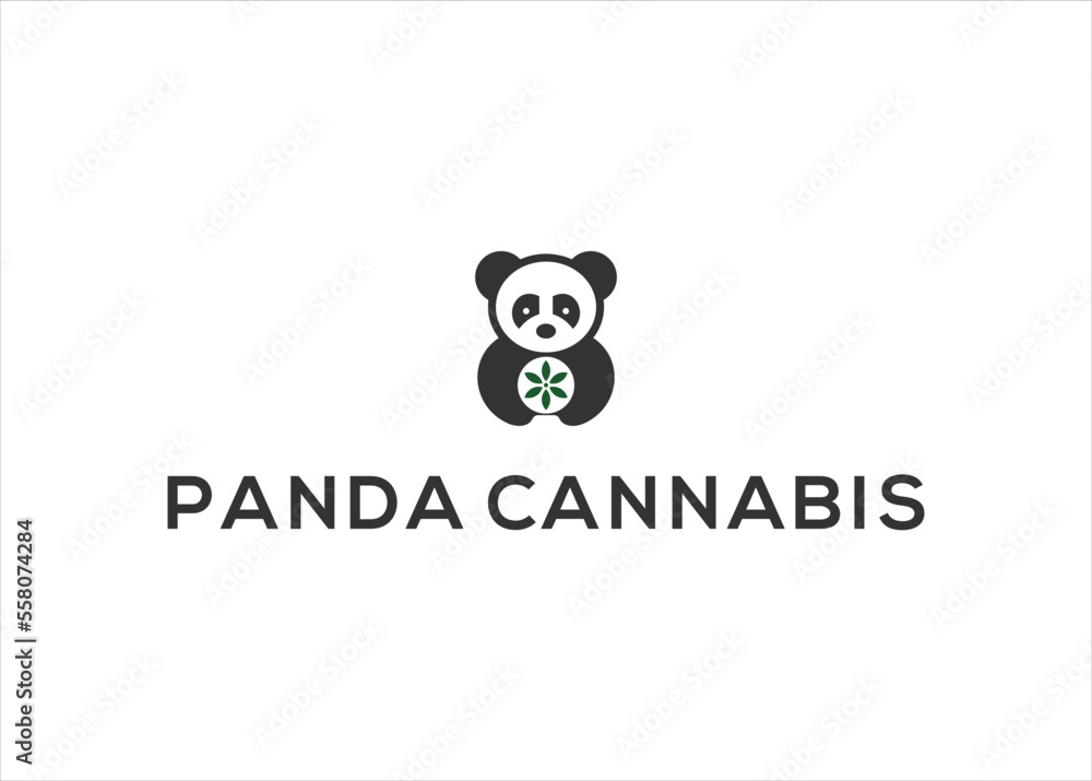 Fototapeta premium panda cannabis medical logo vector illustration template
