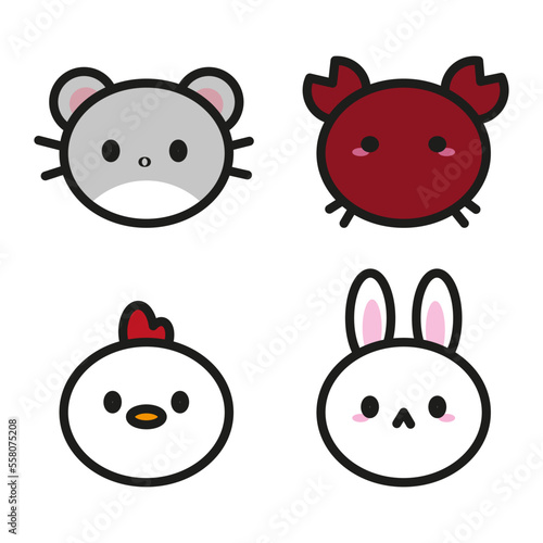 Wallpaper Mural Cartoon animal faces in trendy style. Vector illustration. Stock image. Torontodigital.ca