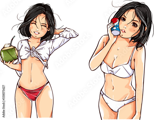 Anime bikini sexy girl drawing vector 