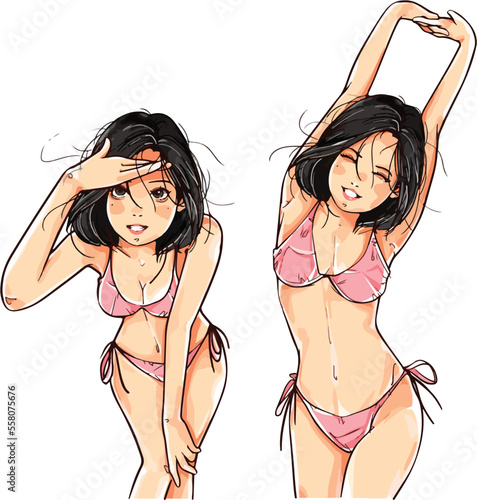 Anime bikini sexy girl drawing vector 