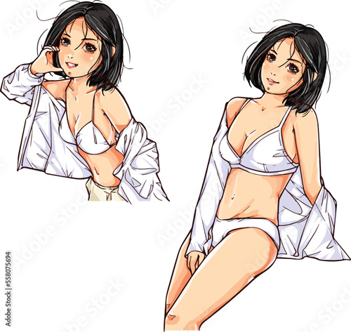 Anime bikini sexy girl drawing vector 