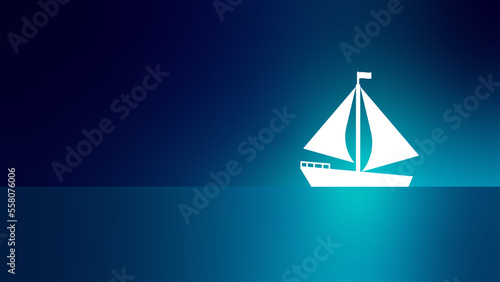 White Silhouette Ship or Boat In The Middle Of The Sea On A Beautiful Night