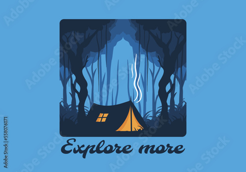 Colorful flat illustration of camping in the jungle