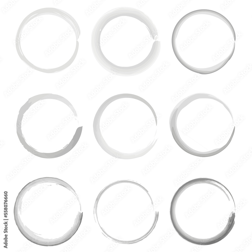 Brush circles in line art style. Round frame set. Grunge texture. Vector illustration. stock image. Brush circles in line art style. Round frame set. Grunge texture. Vector illustration. stock image.