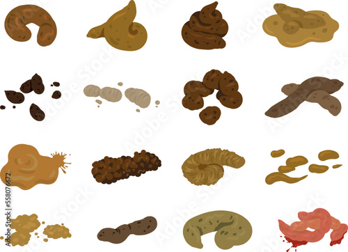 Set of shit vector illustration on white background. Cartoon doodle poop collection. photo