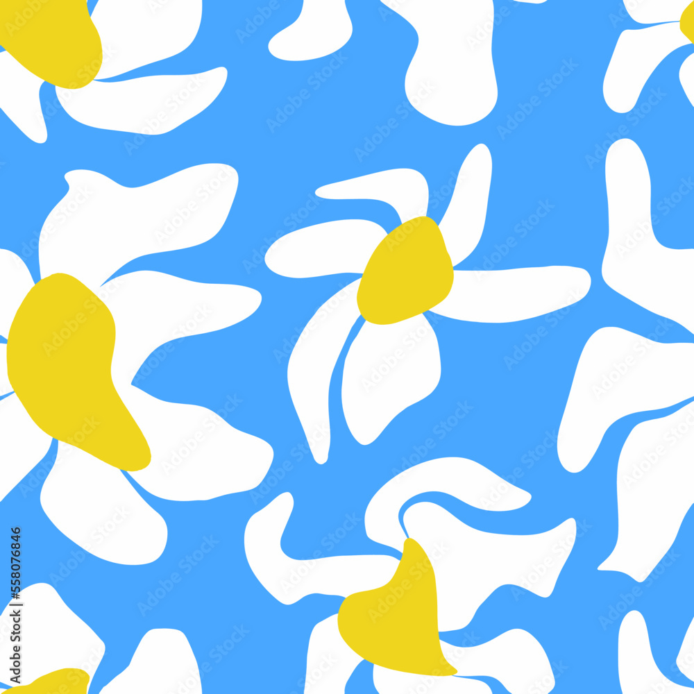 Fototapeta premium Abstract Hand Drawing Liquid Wavy Daisy Flowers Seamless Vector Pattern Isolated Background