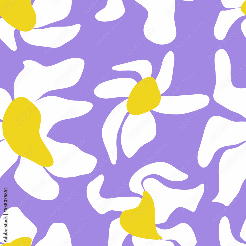 Naklejka premium Abstract Hand Drawing Liquid Wavy Daisy Flowers Seamless Vector Pattern Isolated Background
