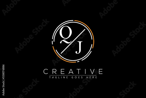 letter qj elegant and luxury Initial with circle frame minimal monogram logo design vector template photo