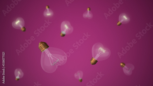 Transparent light bulb heart shape with love words