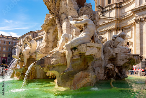 Photography Fountain of Four Rivers (Fontana dei Quattro Fiumi) on Navona square, Rome, Ital