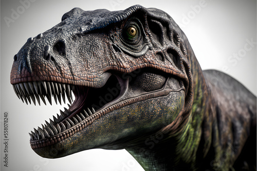 potrait close up of a tyrannosaurus-rex predator carnivorous dinosaur  white background  3D Carnivorous reptile  Prehistoric t-rex hunter  illustration digital generative ai design art 