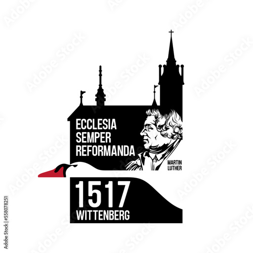 Christian Illustration. Ecclesia semper reformanda. 95 Theses of the Reformation of the Church by Martin Luther.